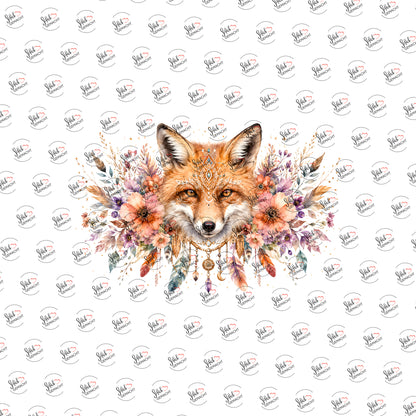 Fuchs im Blütenkranz als UV-DTF Sticker einzeln