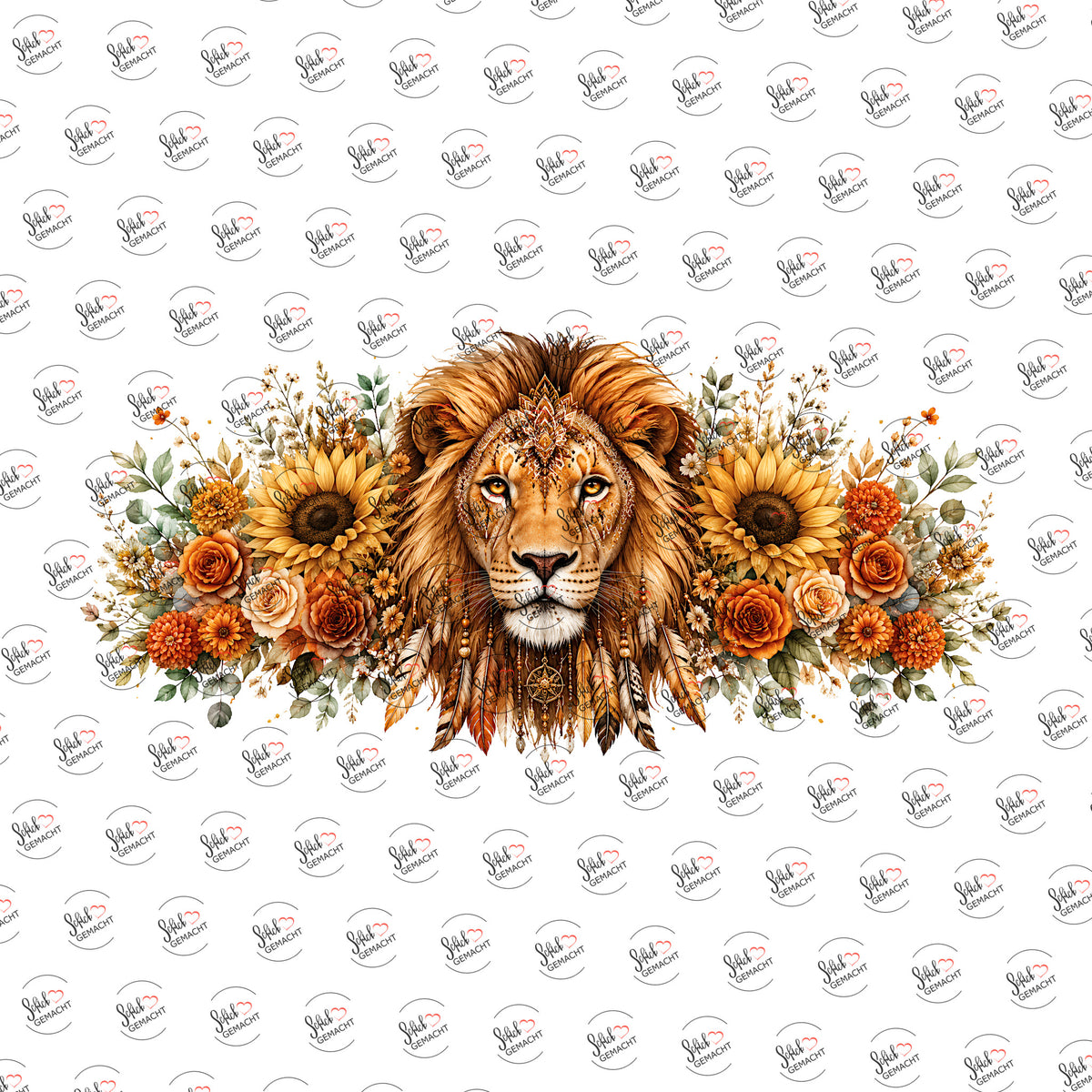 Löwe im Sonnenblumenkranz als UV-DTF Sticker einzeln