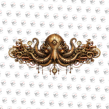 Steampunk-Krake als UV-DTF Sticker einzeln