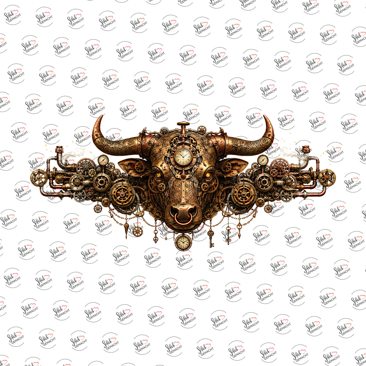 Steampunk-Stier als UV-DTF Sticker einzeln
