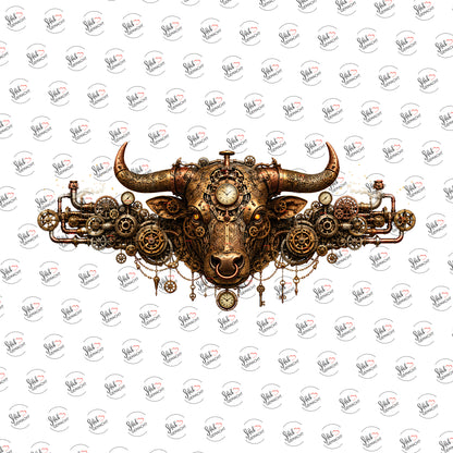 Steampunk-Stier als UV-DTF Sticker einzeln