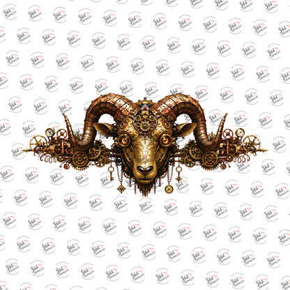 Steampunk-Widder als UV-DTF Sticker einzeln