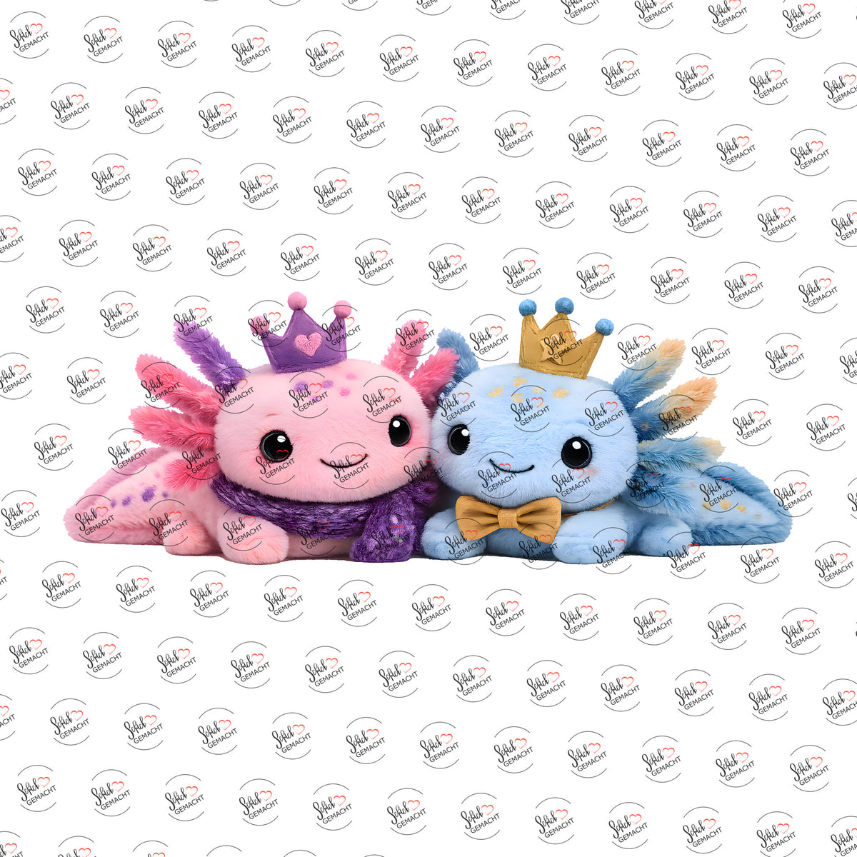 Plüsch-Axolotl mit Krone als UV-DTF Sticker einzeln