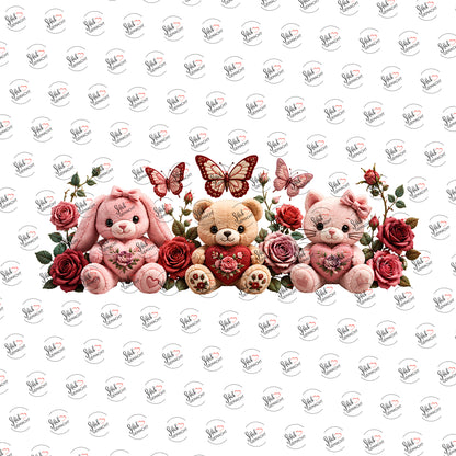 Plüschtiere mit Rosen als UV-DTF Sticker einzeln