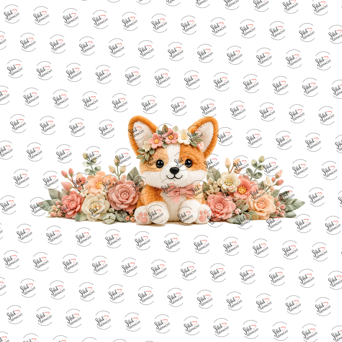 Corgi in Pastellblüten als UV-DTF Sticker einzeln