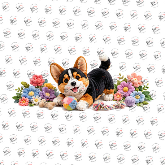 Plüsch-Corgi beim Spielen