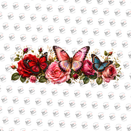 Drei Falter über Rosen als UV-DTF Sticker einzeln