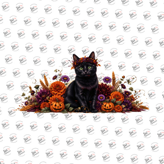 Schwarze Katze im Herbst
