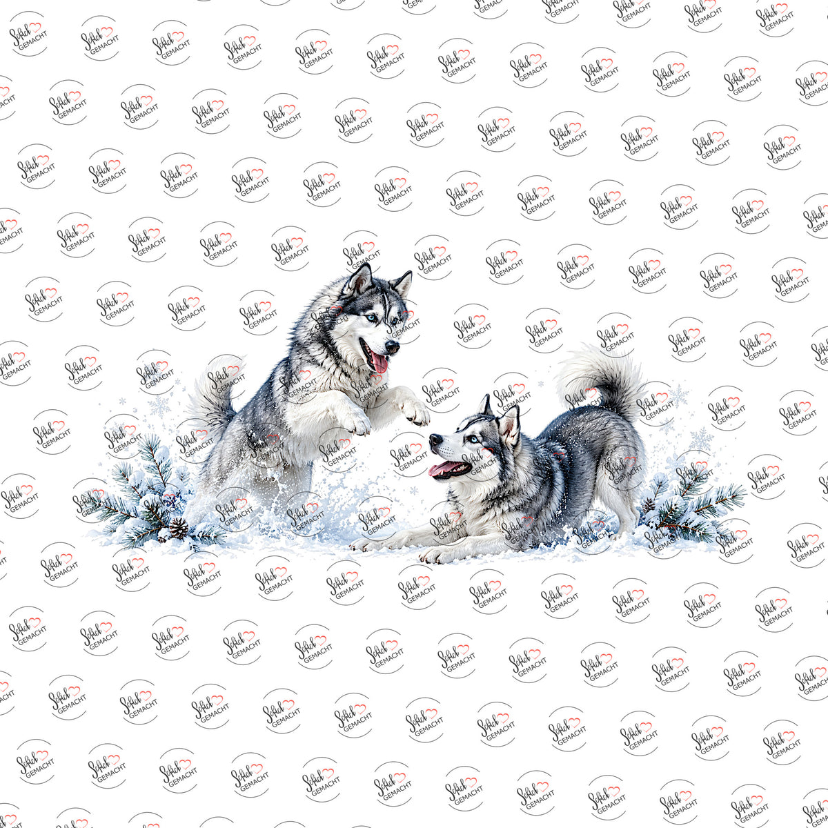 Huskys im Schnee als UV-DTF Sticker einzeln