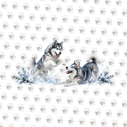 Huskys im Schnee als UV-DTF Sticker einzeln