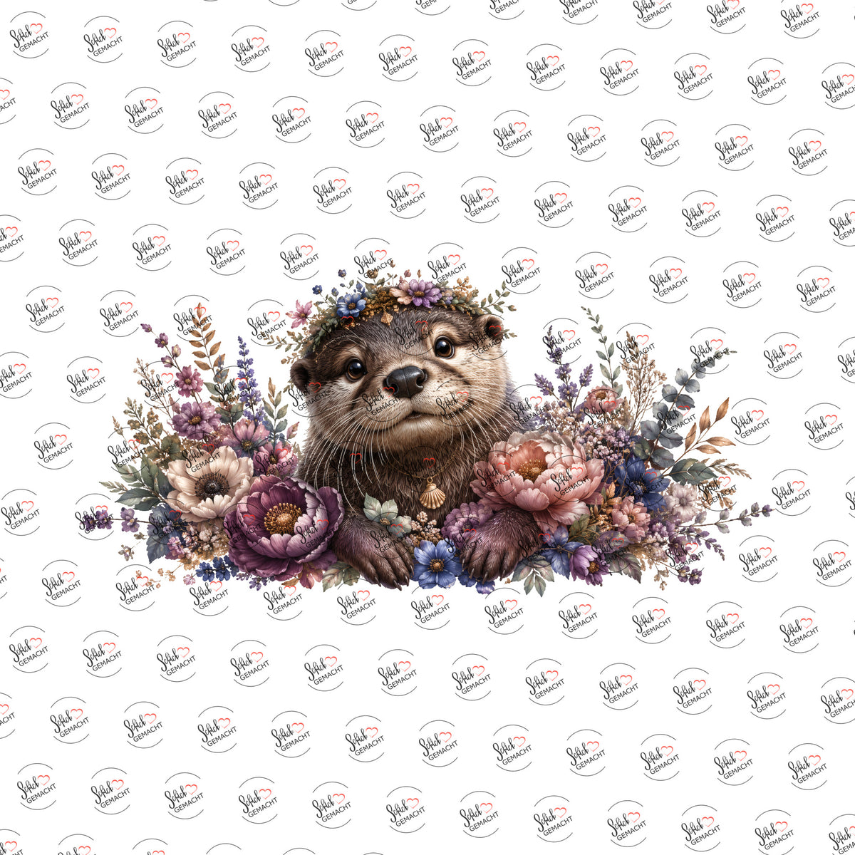 Otter im Blütenkranz als UV-DTF Sticker einzeln