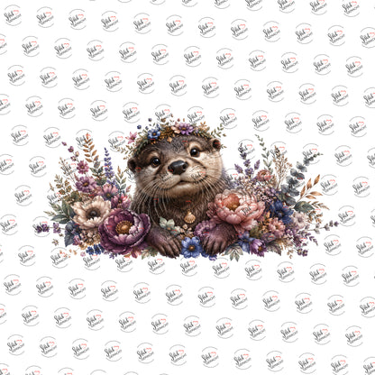 Otter im Blütenkranz als UV-DTF Sticker einzeln