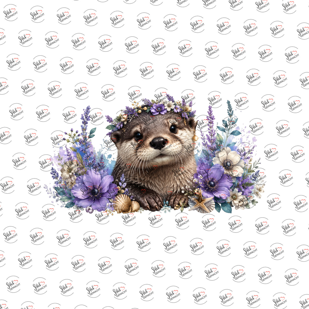 Otter mit Blütenkranz als UV-DTF Sticker einzeln