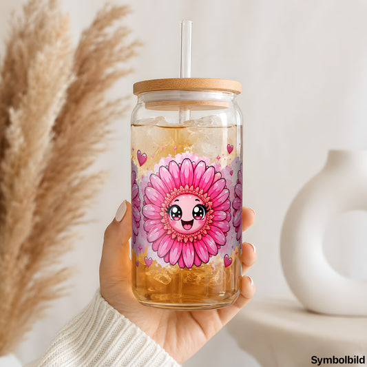 Pinke Gerbera mit Gesicht