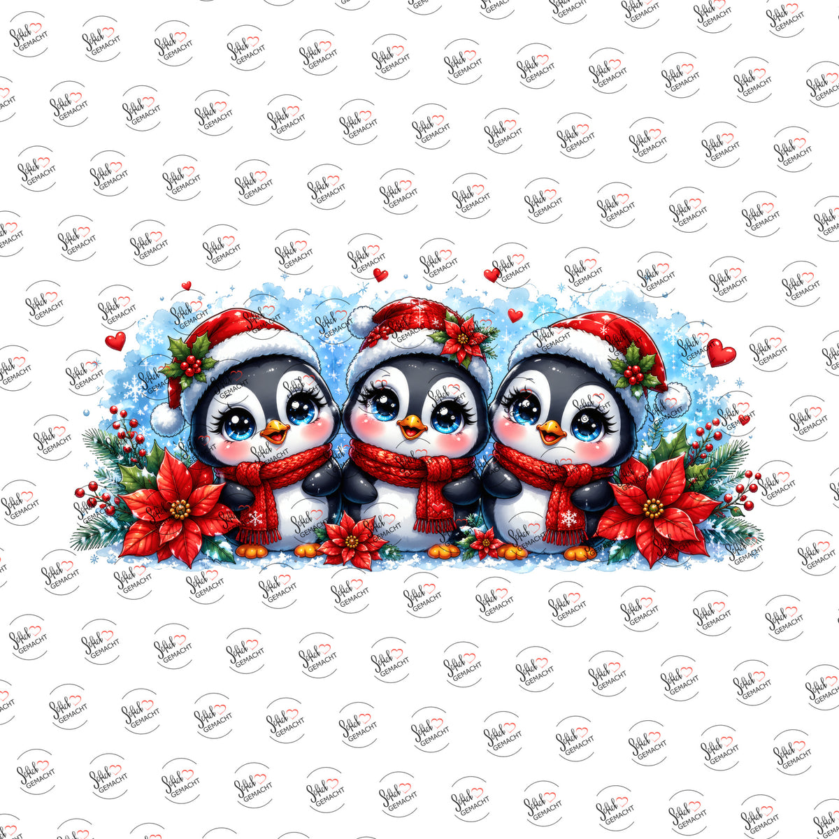 Pinguine mit Weihnachtsmütze als UV-DTF Sticker einzeln