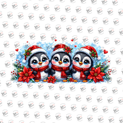 Pinguine mit Weihnachtsmütze als UV-DTF Sticker einzeln