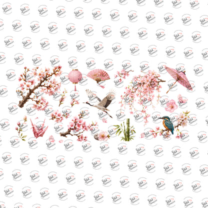 Kirschblüten mit Eisvogel als UV-DTF Sticker einzeln