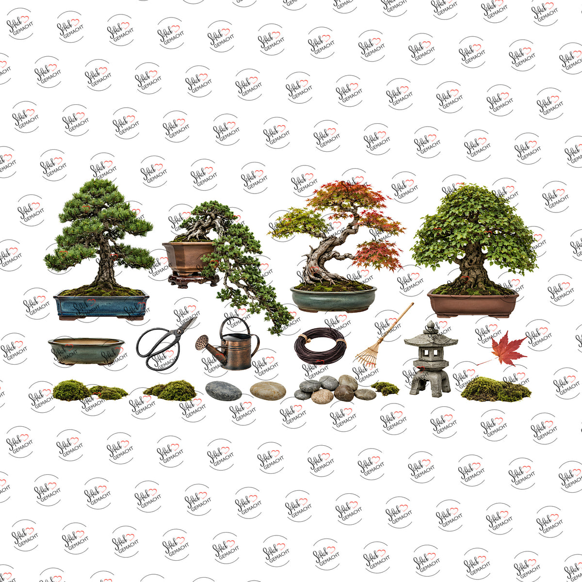Bonsai mit Gartenwerkzeug als UV-DTF Sticker einzeln