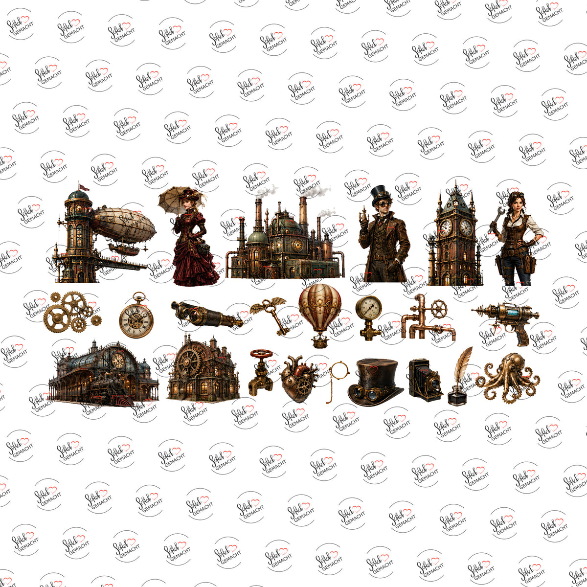 Steampunk mit Zahnrädern als UV-DTF Sticker einzeln