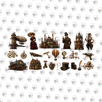 Steampunk mit Zahnrädern als UV-DTF Sticker einzeln