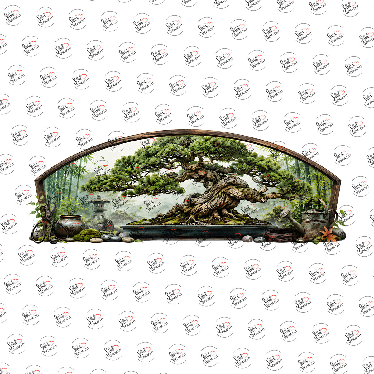 Bonsai hinter Bogenfenster als UV-DTF Sticker einzeln