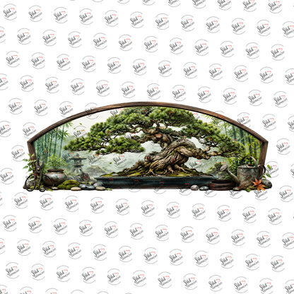 Bonsai hinter Bogenfenster als UV-DTF Sticker einzeln