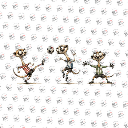 Erdmännchen beim Fußball als UV-DTF Sticker einzeln