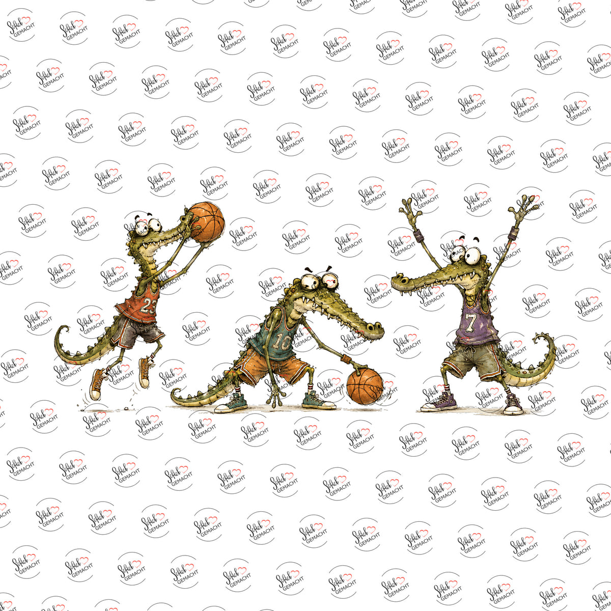 Krokodile beim Basketball als UV-DTF Sticker einzeln