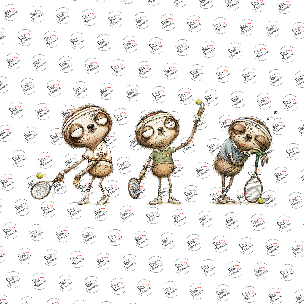 Faultiere beim Tennis als UV-DTF Sticker einzeln