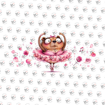 Bär im rosa Tutu als UV-DTF Sticker einzeln