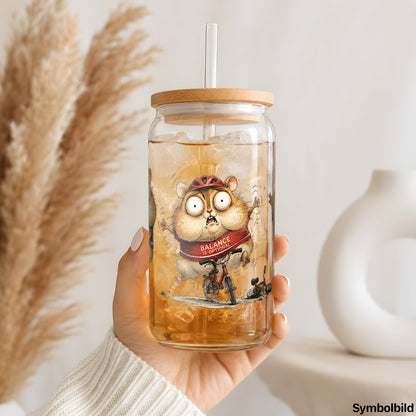 Hamster auf Radtour als UV-DTF Sticker auf einem 16oz Glasbecher