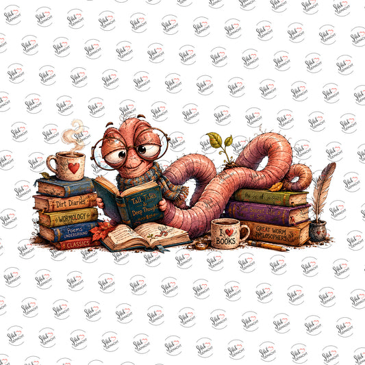 Bücherwurm mit Kaffee