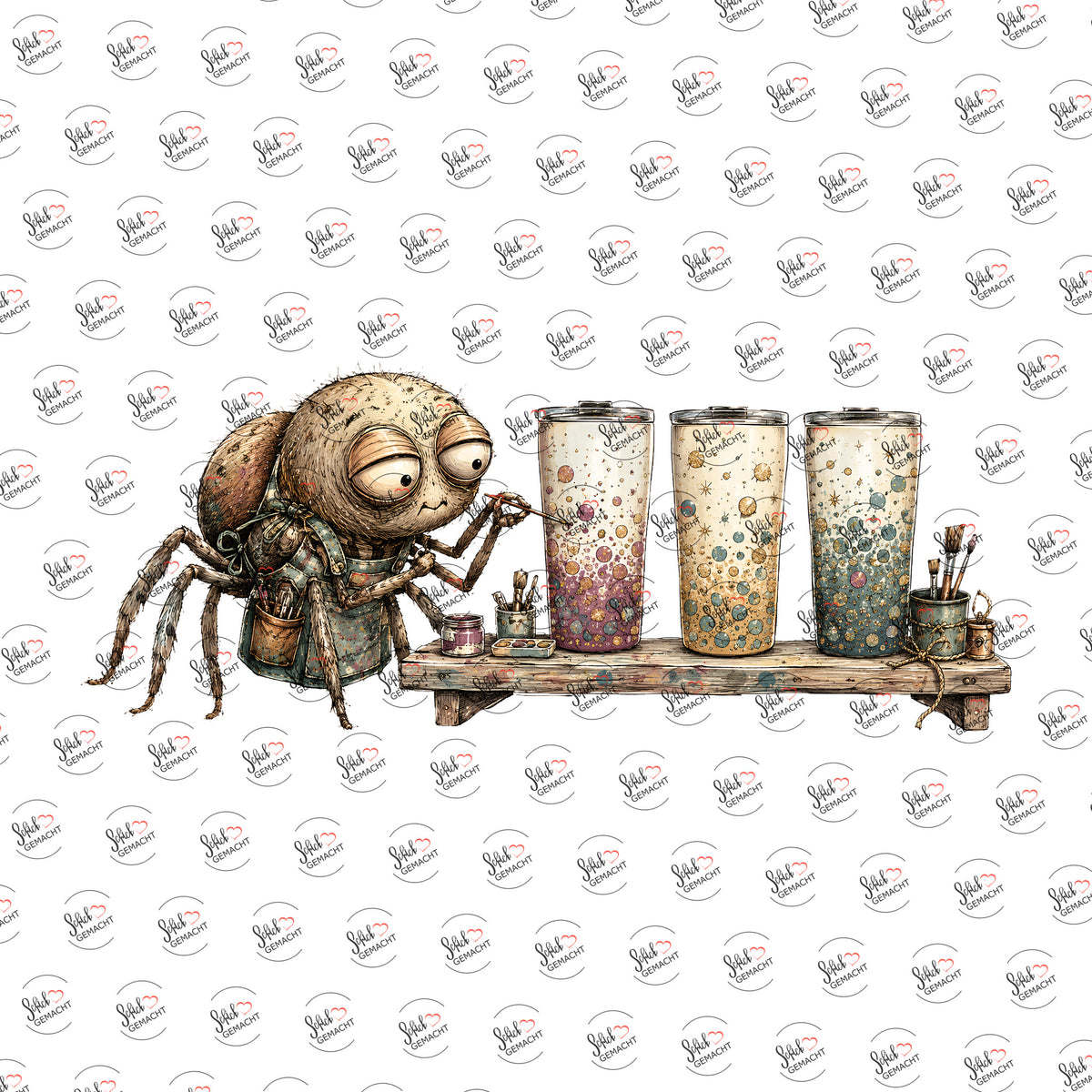 Spinne bemalt Becher als UV-DTF Sticker einzeln