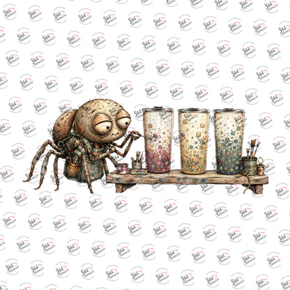Spinne bemalt Becher als UV-DTF Sticker einzeln