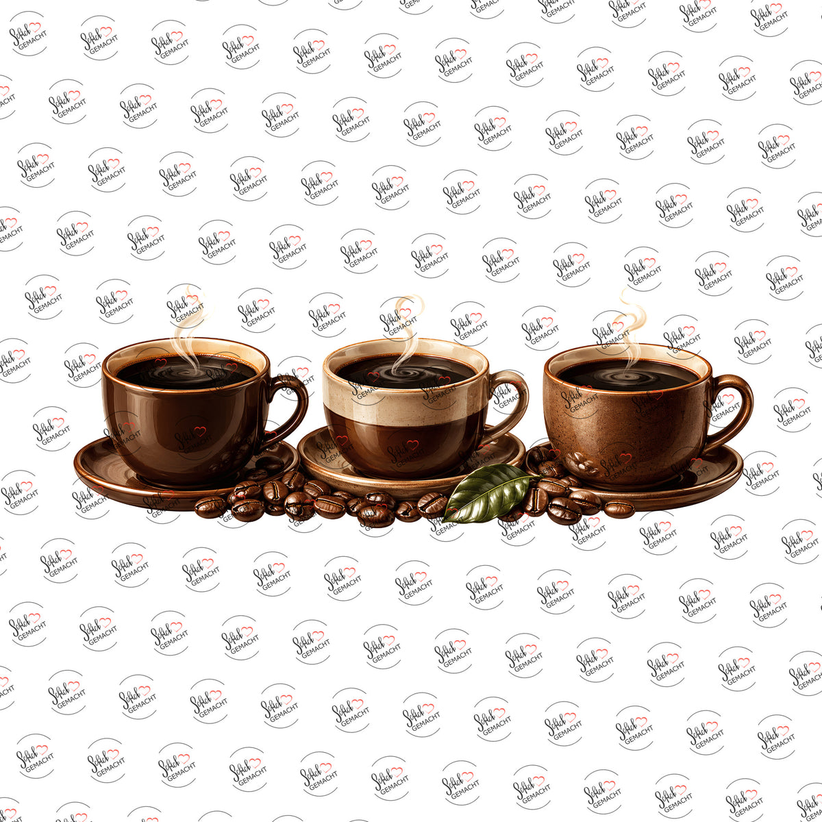 Drei Tassen schwarzer Kaffee als UV-DTF Sticker einzeln