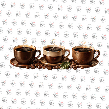 Drei Tassen schwarzer Kaffee als UV-DTF Sticker einzeln