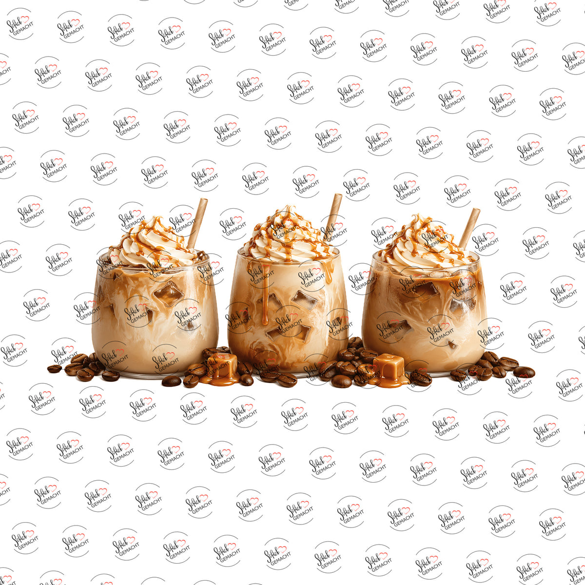 Karamell-Eiskaffee mit Sahne als UV-DTF Sticker einzeln