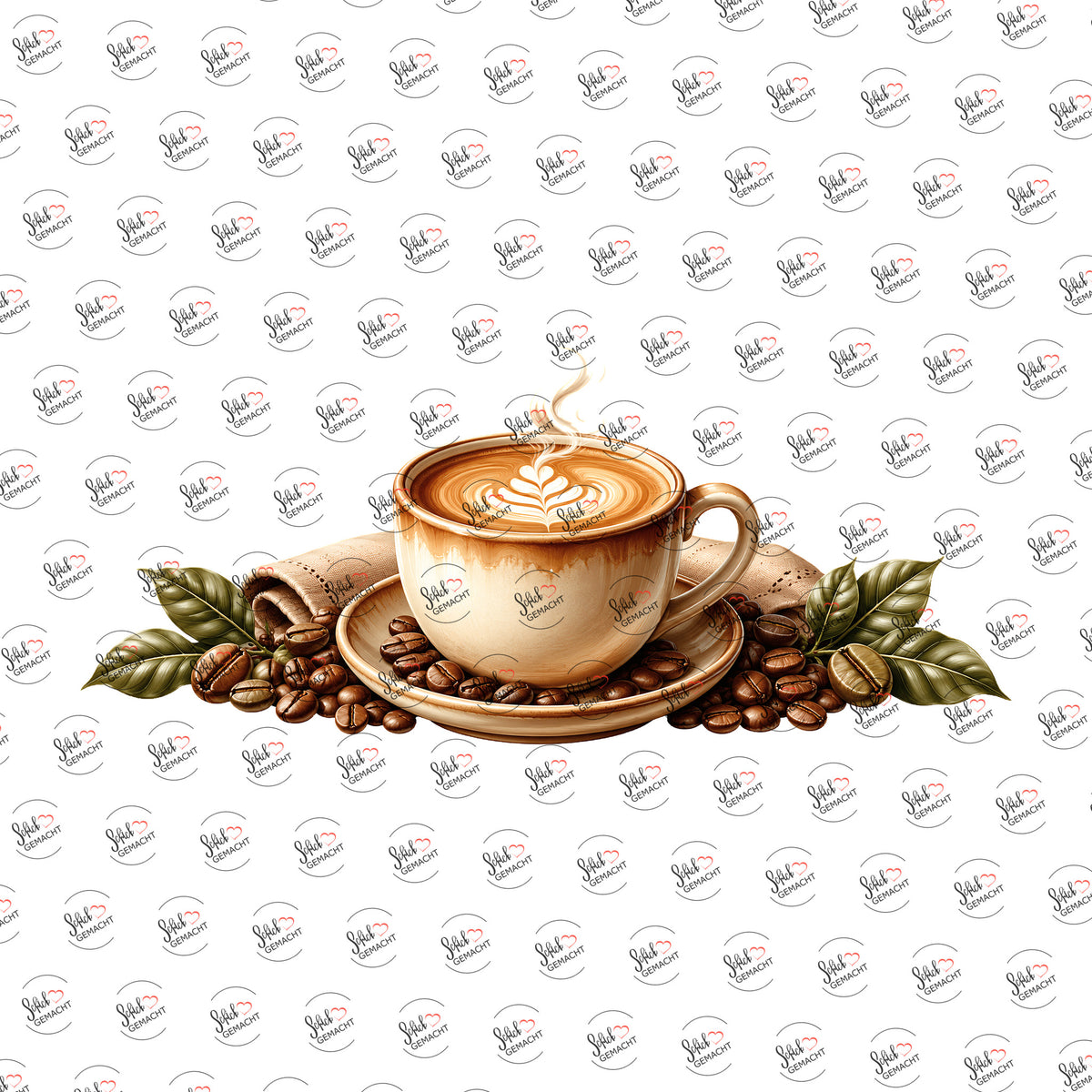 Latte Art auf dem Tisch als UV-DTF Sticker einzeln
