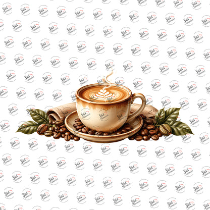 Latte Art auf dem Tisch als UV-DTF Sticker einzeln