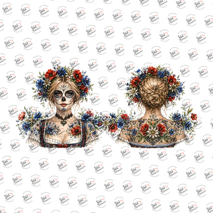 Catrina im Dirndl als UV-DTF Sticker einzeln