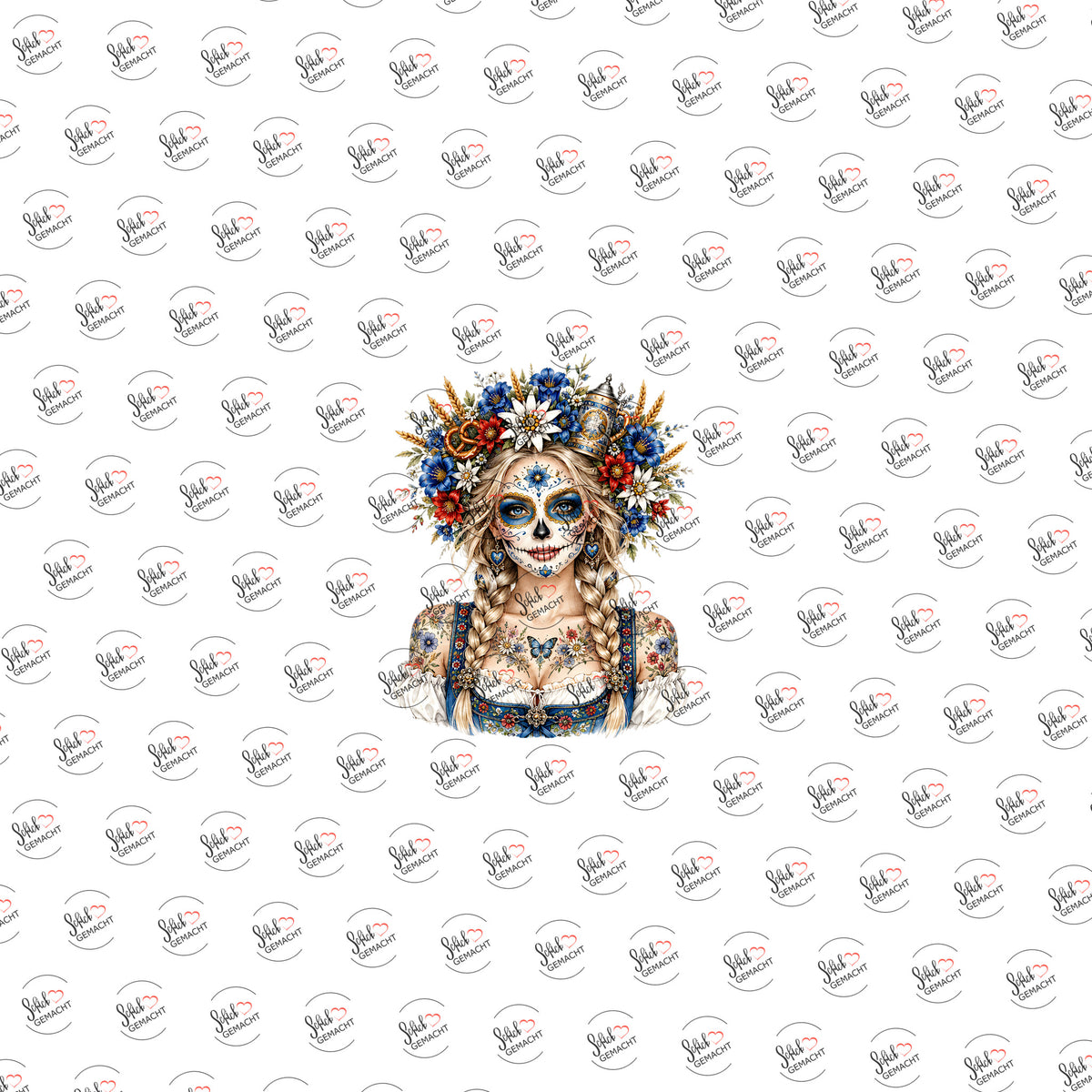 Catrina mit Edelweißkrone als UV-DTF Sticker einzeln