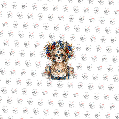 Catrina mit Edelweißkrone als UV-DTF Sticker einzeln