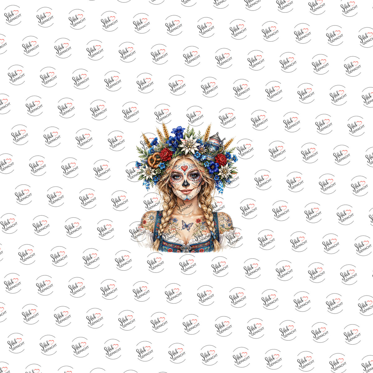 Catrina mit Ährenkranz als UV-DTF Sticker einzeln