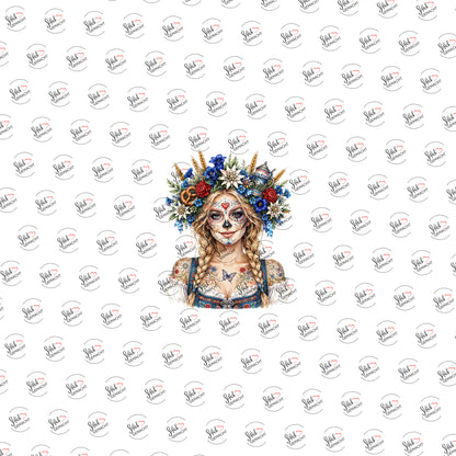 Catrina mit Ährenkranz als UV-DTF Sticker einzeln