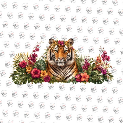 Tiger im Blütendschungel als UV-DTF Sticker einzeln