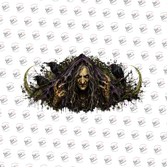 Hexe mit Raben als UV-DTF Sticker einzeln