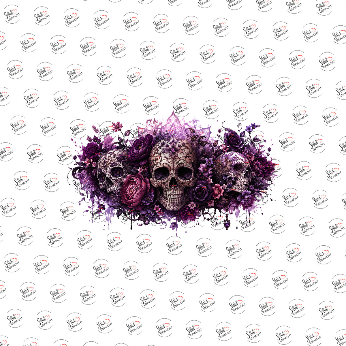 Totenköpfe in Violett als UV-DTF Sticker einzeln