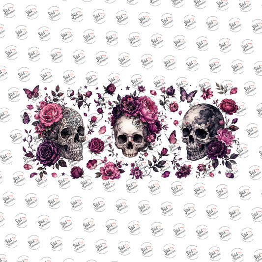 Zuckerschädel mit Rosen als UV-DTF Sticker einzeln
