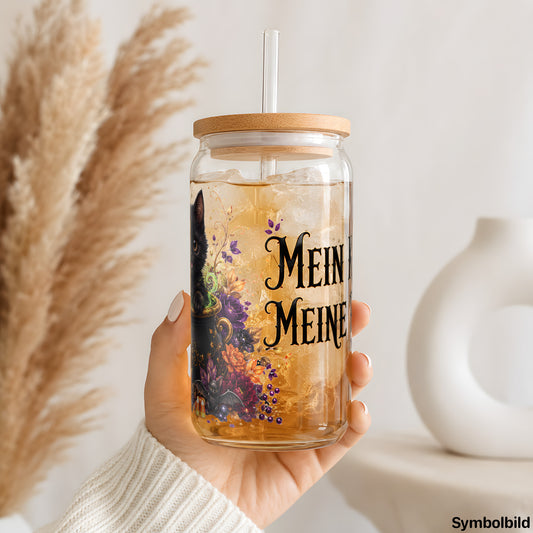 Mein Kessel, meine Regeln als UV-DTF Sticker auf einem 16oz Glasbecher