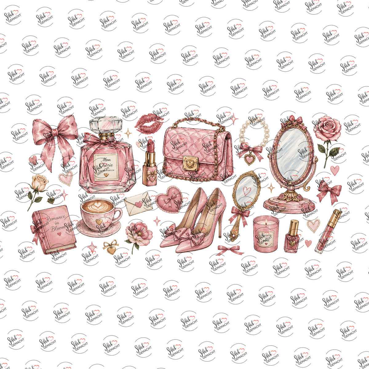 Beauty-Sammlung in Rosa als UV-DTF Sticker einzeln